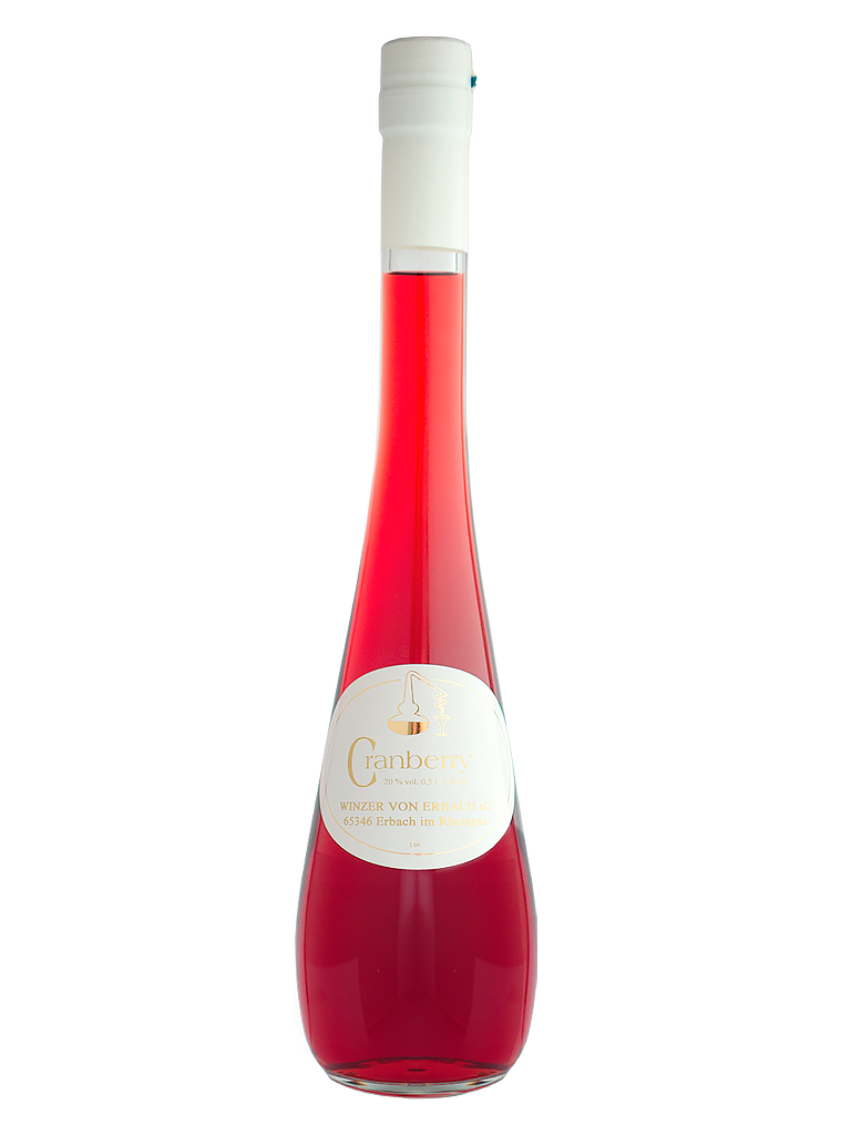 Flasche Cranberry Likör in leuchtender hellroter Farbe