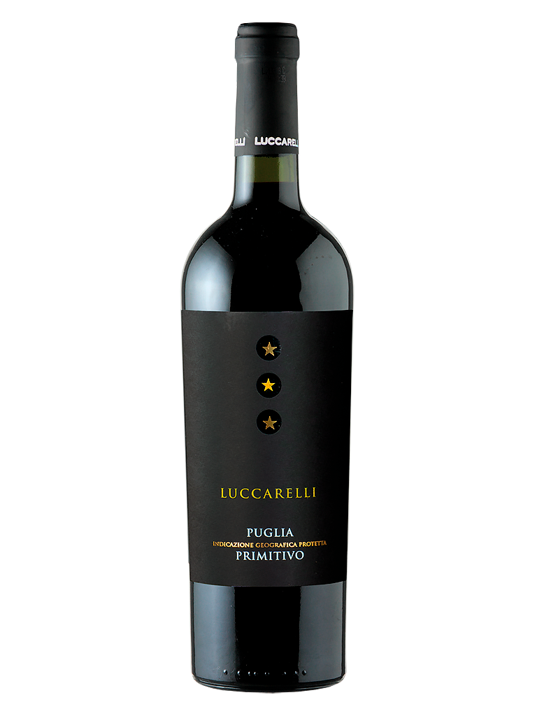 Flasche Luccarelli Tre Stelle Primitivo Pulia Apulischer Rotwein DOC Italien