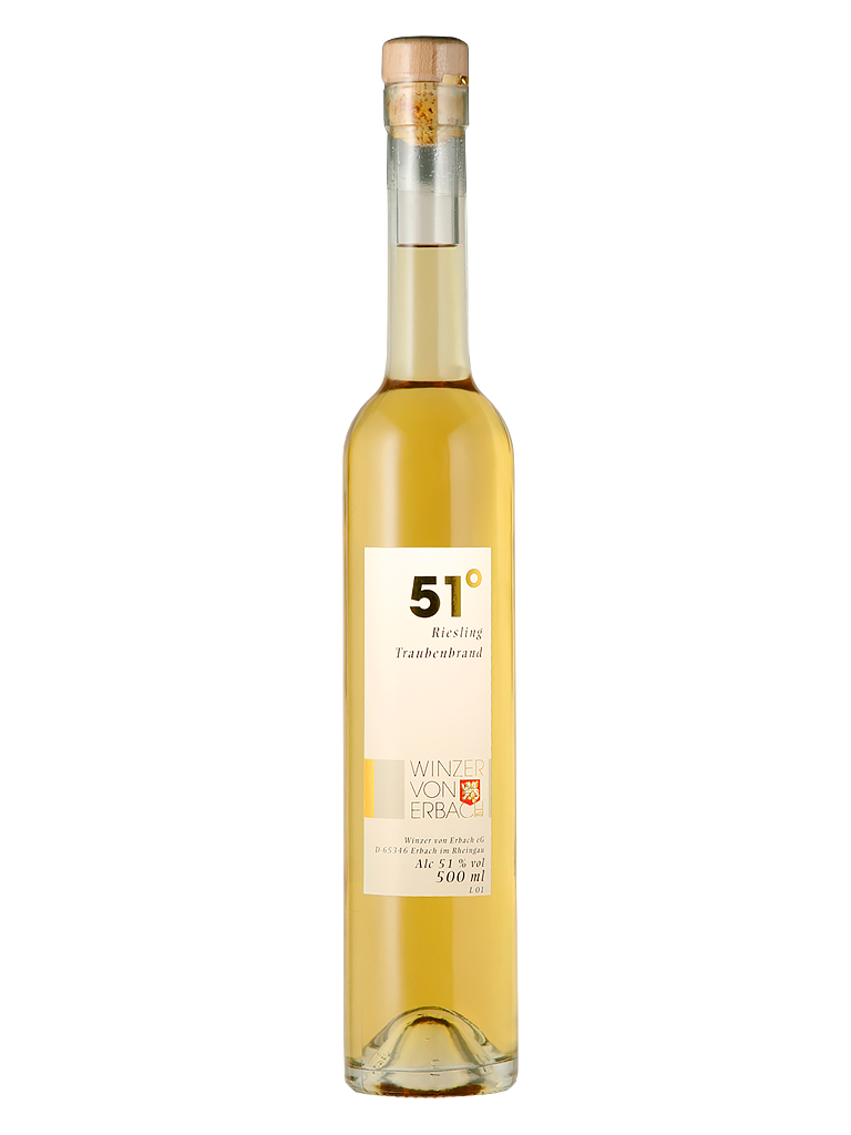 Flasche Riesling Traubenbrand 51° mit 51 % Alkohol 4 Jahre im Barriquefass gelagert