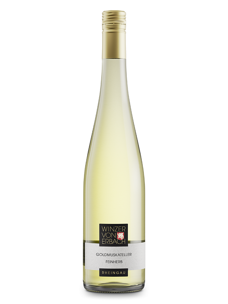 Weißweinflasche Goldmuskateller feinherb Qualitätswein aus Erbach im Rheingau