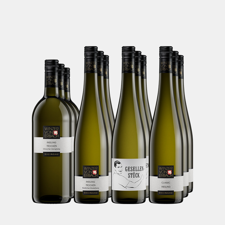 Weinpaket mit 12 Weißweinflaschen Riesling aus Erbach im Rheingau