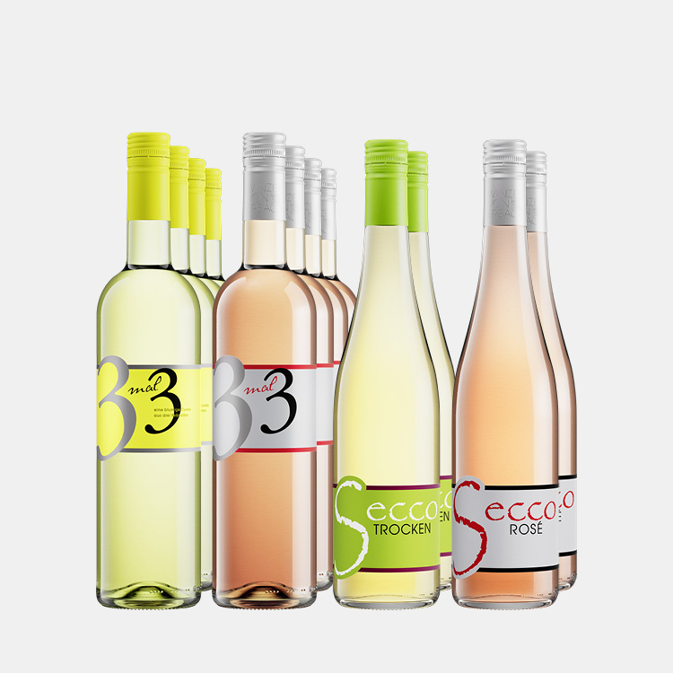 Weinpaket mit 12 Flaschen Weißwein, Roséwein und Secco aus Erbach im Rheingau